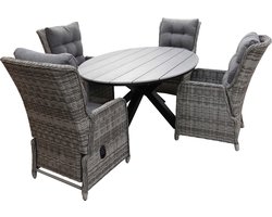 5-delige tuinset | 4 Dublin verstelbare stoelen (AG) | 180cm ovale Cyprus tuintafel (Grey)