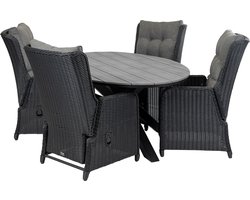 5-delige tuinset | 4 Dublin verstelbare stoelen (BL) | 180cm ovale Cyprus tuintafel (Grey)