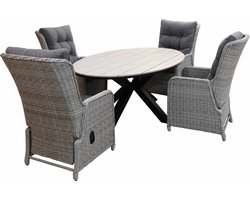 5-delige tuinset | 4 Dublin verstelbare stoelen (MG) | 180cm ovale Cyprus tuintafel (Wood)