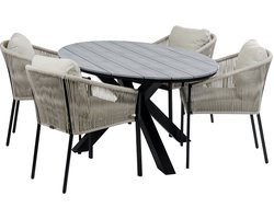 5-Delige tuinset | 4 Elvira tuinstoelen (Black) | 180cm ovale tuintafel Cyprus (Grey)