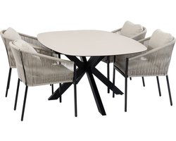 5-delige tuinset | 4 Elvira tuinstoelen (Black) | Tuintafel Malaga 180x115cm (Black)