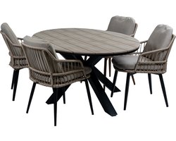 5-delige tuinset | 4 Isabel stoelen (Sand) | 180 cm ovale Cyprus tuintafel (Wood)