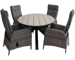 5-delige tuinset | 4 Kos verstelbare tuinstoelen (AG) | 180cm ovale Cyprus tuintafel (Wood)