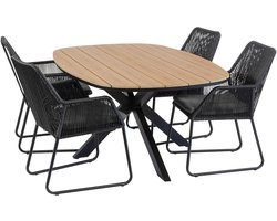 5-delige tuinset | 4 Mona tuinstoelen (Black) | Tuintafel Cadiz 180x115cm (Black)
