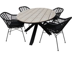 5-delige tuinset | 4 Oslo dining tuinstoelen (Black) | 180cm ovale Cyprus tuintafel (Wood)