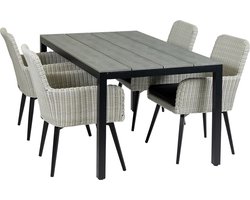 5-delige tuinset | 4 Pisa stoelen (White) | 160cm Cyprus tuintafel (Grey)