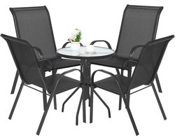 5-delige tuinset: ronde tafel ISLAND Ø60 cm + 4x SOFIA stoelen – donkergrijs / zwart – balkon & tuin