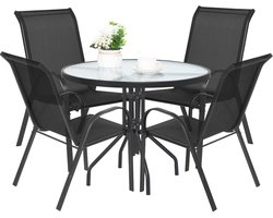5-delige tuinset: ronde tafel ISLAND Ø90 cm + 4 SOFIA stoelen – Zwart – Rond – Weerbestendig