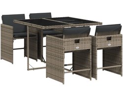5-delige Tuinset | Tuinmeubelset | Zitgroep met kussens poly rattan grijs