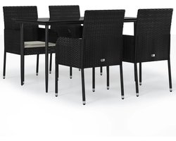 5-delige Tuinset | Tuinmeubelset | Zitgroep met kussens poly rattan zwart