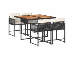 5-delige Tuinset | Tuinmeubelset | Zitgroep met kussens poly rattan zwart