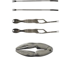 5-delige Zeevruchten Bestekset - Inclusief RVS Krabkraker, Lepels en Schrapers - Ideaal voor Krab, Kreeft en Schaaldieren - Zilver