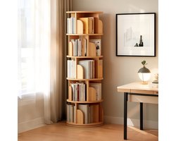 5 Draaibare Boekenkast - 360° Draaibaar - Ruimtebesparend - Voor Kleine Ruimtes - Voor Slaapkamer - Voor Woonkamer - Voor Kantoor - Houtkleur