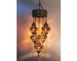 5 globe hanglamp mozaïek glas bruin - Turkse hanglamp 5 bollen mozaïek glas bruin - Oosterse kroonluchter 5 bollen mozaïek glas bruin