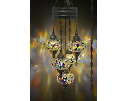5 globe hanglamp mozaïek glas multicolour - Turkse hanglamp 5 bollen mozaïek glas multicolour - Oosterse kroonluchter 5 bollen mozaïek glas multicolour