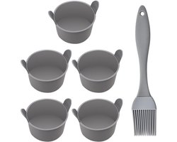 5 grijze Airfryer bakvormen met 1 grijze oliekwast, siliconen bakvormen, kleine puddingvormen, siliconen bakvormen voor het bereiden van pudding, cake, eieren etc.