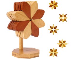 5 houten statieven voor warme gerechten, statievenset in de vorm van een windmolen, +1 standaard, statief voor warme gerechten, natuurlijk opvouwbaar keukenstatief van hout, geschikt voor warme gerechten, potten, kommen