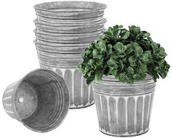 5 Inch Gegalvaniseerde Plantenbakken voor Buiten - 6 Stuks Zilveren Metalen Rustieke Bloempotten met Afvoergat en Rubberen Stopper Roestvrije Metalen Emmer Plantenbakken Vintage Stijl voor Binnen en Buiten