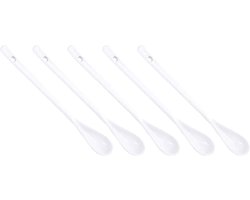 5 keramische koffielepels | Lange handgreep | Roerlepel voor honing en specerijen | Set van 5 | Wit