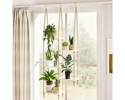 5-laags hangende planken - Plantenrek - Plantenplank voor binnen bij het raam - Houten plantenwandplank - Plantenplank voor op de vensterbank - Hangende plantenstandaard voor binnen - Woonkamerdecoratie - Tuin - Boho-decoratie