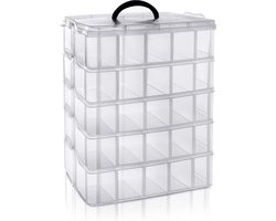 5-Laags Hoge Helder Transparante Plastic Stapelbare Opslag Doos - Aanpasbare Compartiment slots - Maximaal 50 Compartimenten - Container Voor het Opslaan van Speelgoed Sieraden Kralen - Organisatie en Opbergen supply bin