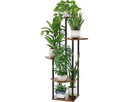 5-laags plantenrek in hout en metaal - Stevig verticaal rek voor binnenplanten en decoratie