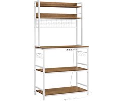 5-laags taartrek - Cupcakestandaard - Spaanplaat stalen constructie - Licht walnoot bruin-wit - 40 cm x 80 cm x 170 cm - Eenvoudige montage - Stevig ontwerp - Multifunctionele opslag - Gewichtscapaciteit van 21,1 kg