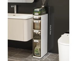 5-laags Ultra-dunne smalle badkamerkasten - Waterdichte Plastic Organizer met Wielen - Mobiele Opbergunit voor Kleine Keukens, Wasruimtes en Woonkamers