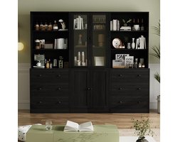 5-Laags Vitrinekast met Glazen Deuren en Opberglades – Hoge Multifunctionele Kast 120 x 39,9 x 180 cm – Buffetkast, Keukenkast, Boekenkast en Opbergkast voor Woonkamer, Eetkamer en Kantoor