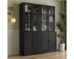 5-Laags Vitrinekast met Glazen Deuren, Hoge Display Kast 120x39,9x180 cm – Buffetkast, Boekenkast & Keukenkast – Zwart