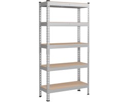 5 -laags zware plank - opslagrek - utility rekken - 175 kg Laadcapaciteit - staal en MDF - 30 cm x 75 cm x 150 cm - zilver en bruin