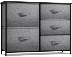 5-ladige ladekast met stalen frame en houten blad - stoffen bakken in zwart/houtskool