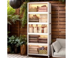 5 Lagen Opbergdozen met Deksel - 300L Groot Opbergdozen Opbergkast Opvouwbaar - Opbergkasten met wielen en deuren - Breedte 60cm- Opbergen Organizer stapelboxen - Opruimen - Keuken - Badkamer - Woonkamer - Slaapkamer