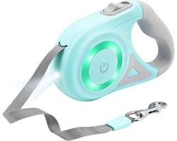 5 m Intrekbare Hondenlijn - Extra Sterke Hondelijn - Automatisch Uitschuifbaar - Voor Kleine, Middelgrote en Grote Hondenrassen tot 30 kg - Uitschuifbare Hondelijn met LED Verlichting