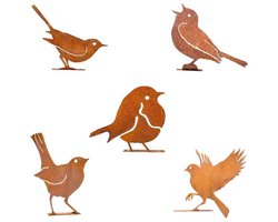 5 Metalen Vogels - Tak Vogel Muurdecoratie - Buiten Tuindecoratie - Herfstdecoratie - Opengewerkte Sculptuur - Geschikt voor Terras - Tuindecoratie en Landschap