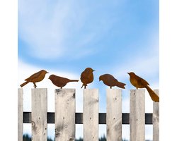 5 metalen vogeltjes - tuindecoratie - tuin decoratie voor buiten - Decoratie voor tuinhek - Terrasdecoratie - Kunstmatig vogelsilhouet - Bruin - Diverse maten - IJzer