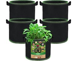5-pack 27L/7 Gallon Kweekzakken van Niet-geweven Stof voor Planten - Kweekpotten met Handvatten voor Groenten - Ideaal voor Aardappelen, Tomaten en Aardbeien - Ademende Plantenzakken, Zwart