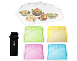 5-Pack Herbruikbare Voedselnetten - Pop-up Voedselbedekking tegen Vliegen en Muggen, 100x60cm & 43x43cm, Ideaal voor Buiten en Picknicks
