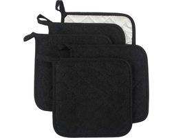 5-Pack Pannenlappen voor Keuken Hittebestendige Pannenlappen Sets Oven Onderzetters Badstof Pannenlappen voor Koken en Bakken - zwart - 18*18cm
