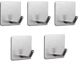 5 Pak Zelfklevende Haken Heavy Duty Wall Hook Handdoekhaken en Coat Rack op Kabinetdeuren Roestvrijstalen Waterdichte Zelfklevende Houders Keuken