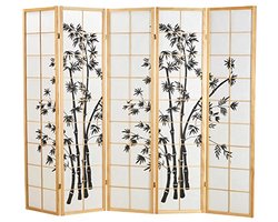 5 Panelen Vouwen Scherm - Hout en Schoji Papier Decoratieve Partitie