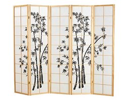 5 Panelen Vouwen Scherm - Hout en Schoji Papier Decoratieve Partitie