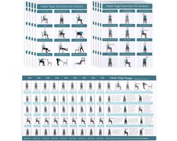 5 Piece Set Yoga Poster voor Senioren en Beginners - 3 Designs Fitness Stoel Workout Poster - 30 Dagen Rek- en Balansoefeningen - Flexibiliteit Training Wanddecoratie voor Thuis Yoga Kamer