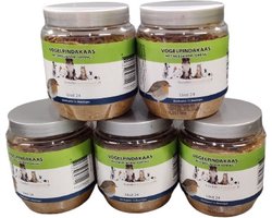 5 Potten vogelpindakaas met meelwormen. Plastic potten á 350 gram