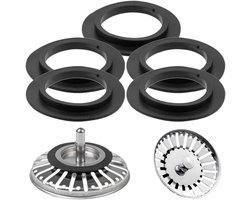 - 5 reserveafdichtingen voor afvoer en afvoer in de keuken, badkamer en meer- Rubberen O-ringen met lip voor zeefmandjes en afvoeren- Voor ventielen in badkuipen en wastafels