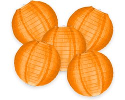 5-set nylon lampionnen - clementine oranje - 25cm - voor buiten