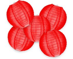 5-set nylon lampionnen - feestelijk rood - 25cm - voor buiten
