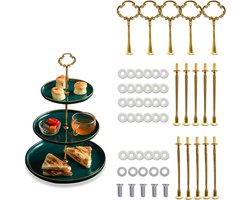 5 Sets 3-laags Cupcake Stand met Handvatten, Vintage Tray Houder met Schroeven en Platte Ringen voor Feest en Bruiloft Decoratie