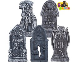 5 stuks 43 cm Halloween Foam RIP begraafplaats grafstenen, grafstenen decoraties en 12 metalen voetpunten voor Halloween tuindecoratie