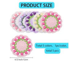 5 stuks 5 kleuren bloemen katoenen onderzetters 12 cm ronde tulp bloem gehaakte vlecht onderzetter antislip absorberende drinkmatten placemats voor salontafel bureau mokken kopjes huis keuken